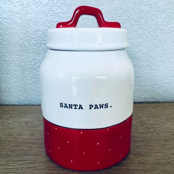 Rae Dunn Santa Paws Christmas Holiday Dog Pet Treat Ceramic Jar Canister - Picture 1 of 4